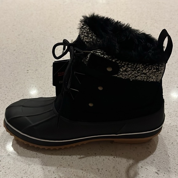 Khombu Black Keri Lace Up Duck Snow Boot Sz 8M Thermolite Waterproof Faux Fur - Picture 3 of 7
